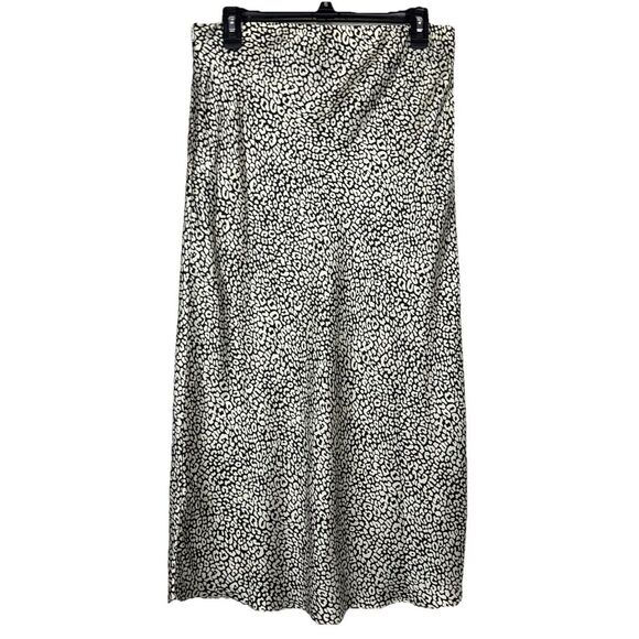 Bardot Satin Midi Skirt Size L White Black Animal Print Silky Old Money Capsule - Picture 3 of 6